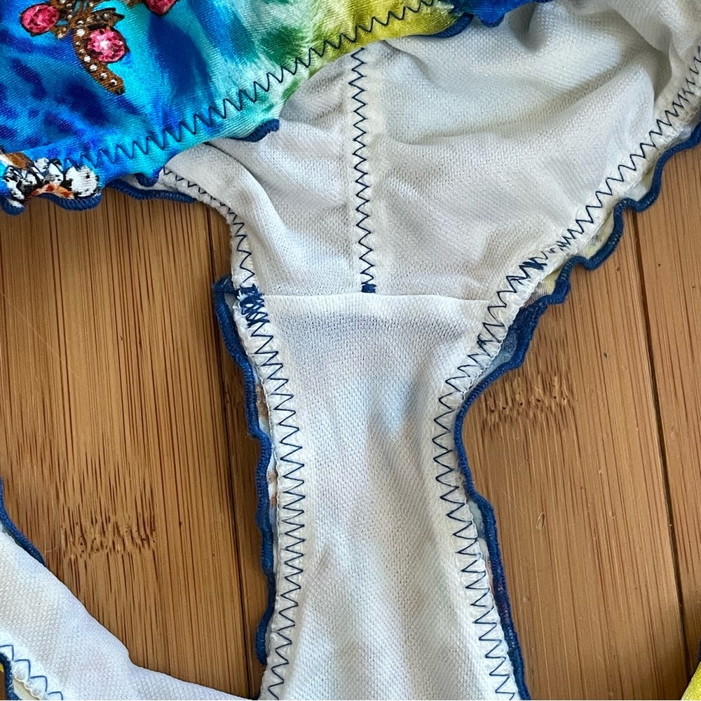 Luli Fama Blue Yellow Bikini Set with 2 Tops and 1 bottom Small - Picture 9 of 12